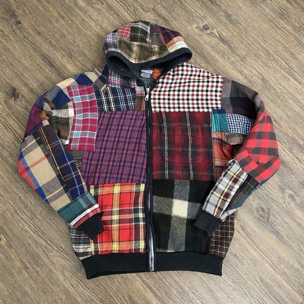 Urban Renewal Re/Creative Remade Disney Heavy Flannel Patchwork Zip Hoodie L‎